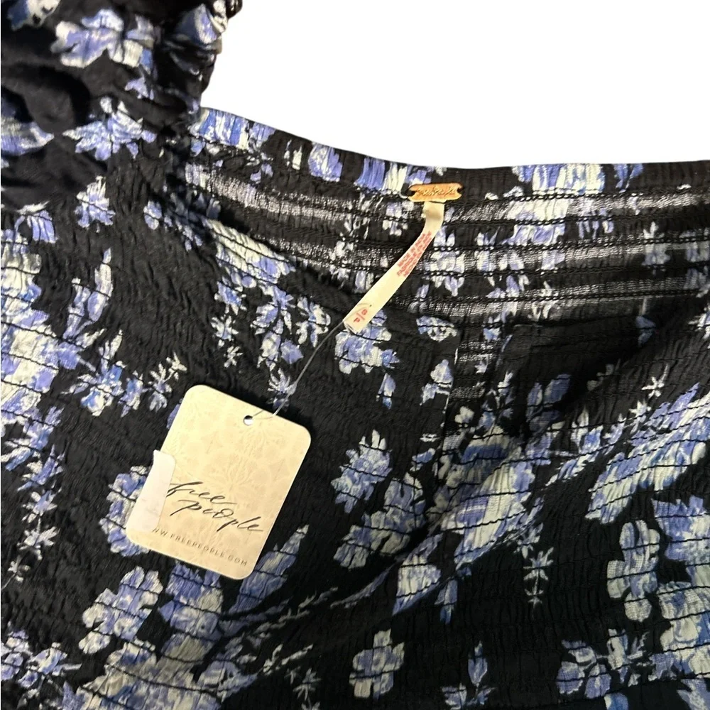 NWT Free People Jaymes Dress Black Blue Floral Smocked Long Sleeve Maxi Boho